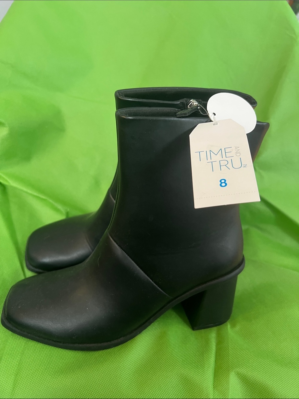 Time and Tru Black Block Heel Ankle Booties